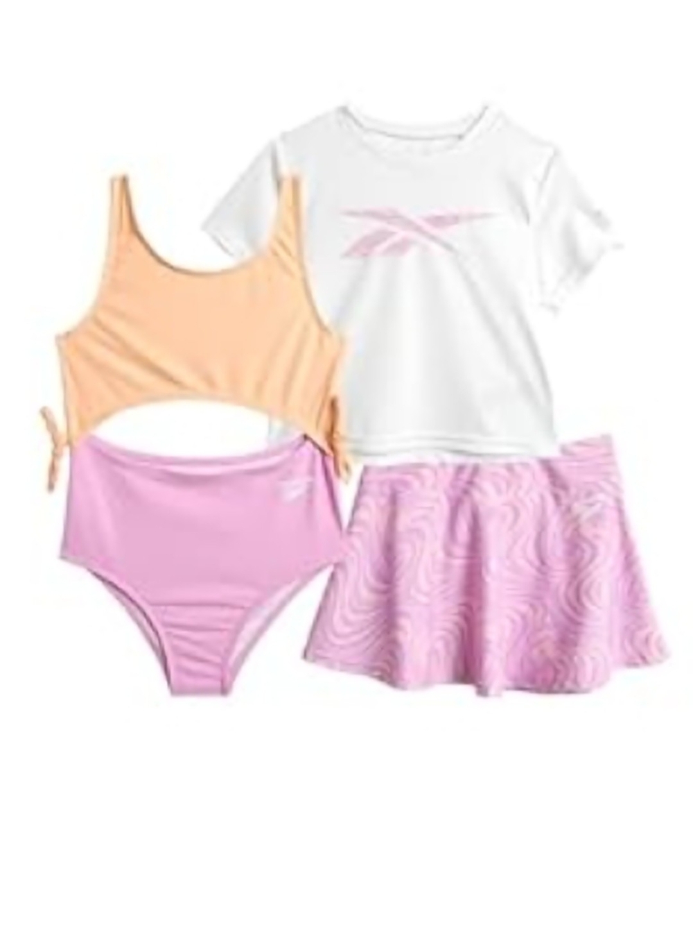 Reebok White Swirl Girls Swim Skirt with Pink Accents